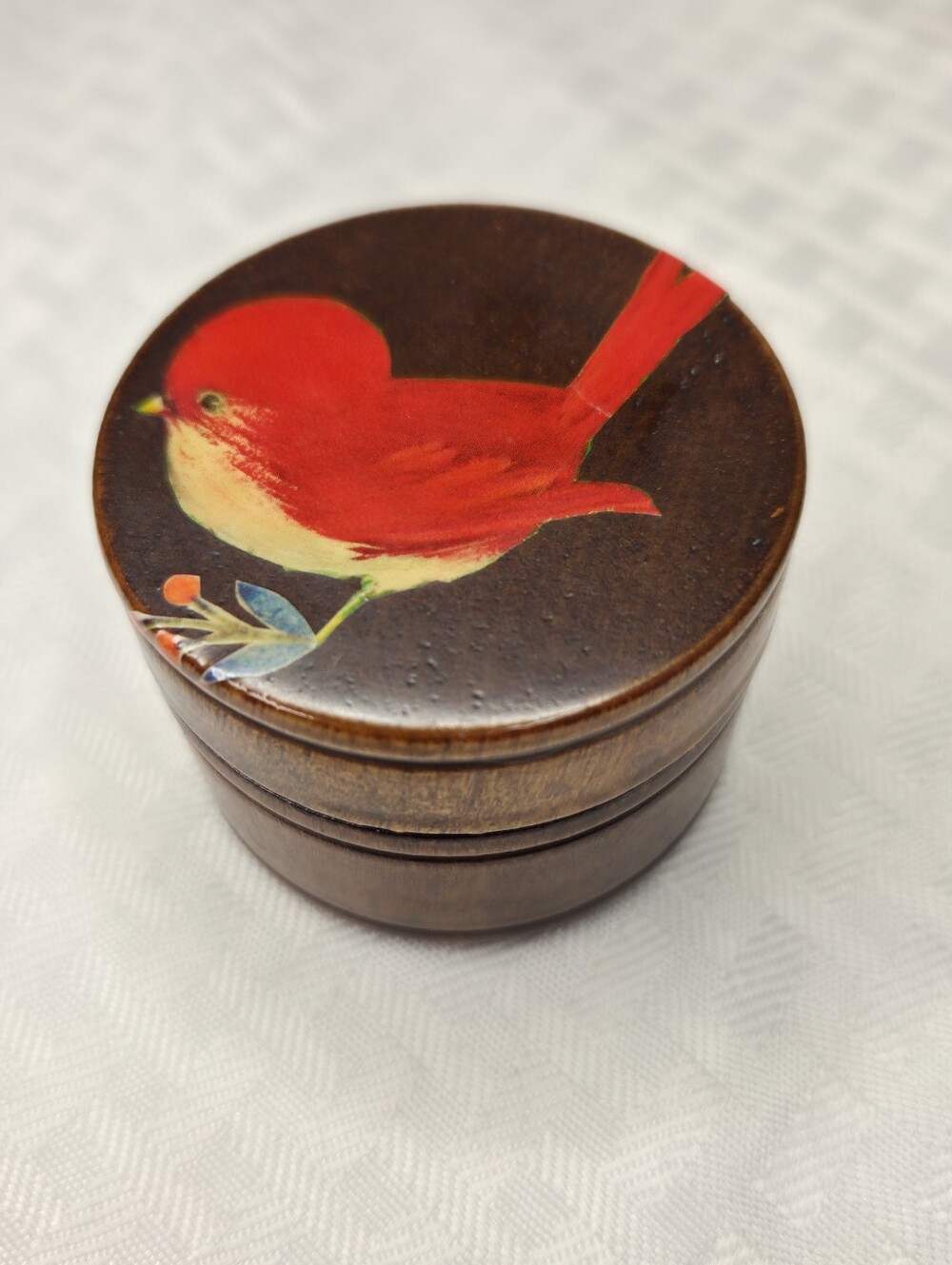 Hand Crafted Red and Cream Bird Trinket Box
